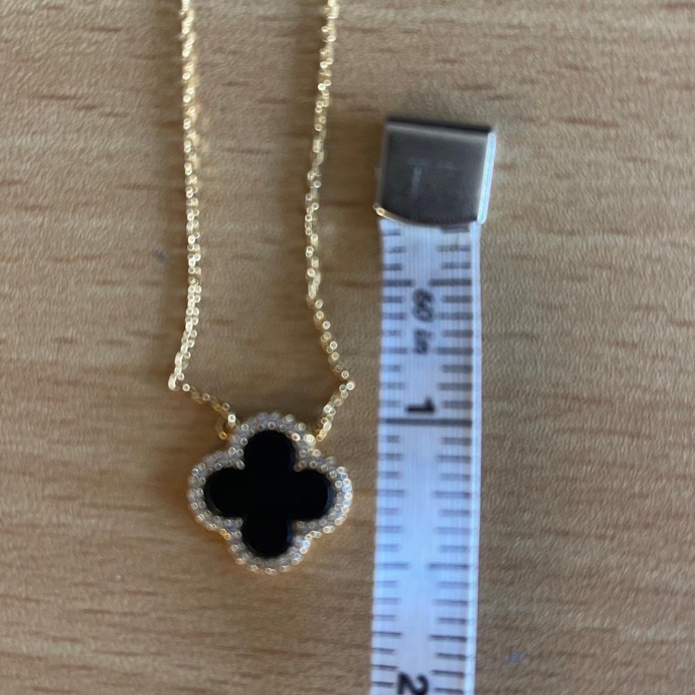 NWT Rachel Zoe Sterling Silver Black Clover Pave Necklace - Picture 10 of 10